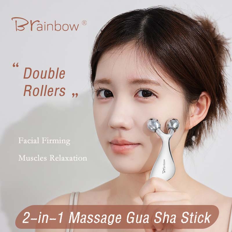 Lacrosse Stick Head - Brainbow ダブルヘッド回転可能なローラー Gua Sha ボードリフティングマッサージ浮腫緩和氷圧縮ツールギフトボックス