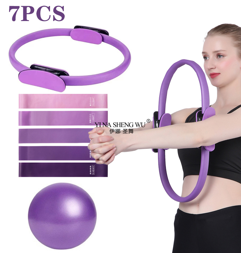 Sports Equipment Kit - 7 個のピラティス機器家庭用トレーニングピラティスリングとボールセット抵抗バンドなど家庭用ピラティス機器に最適